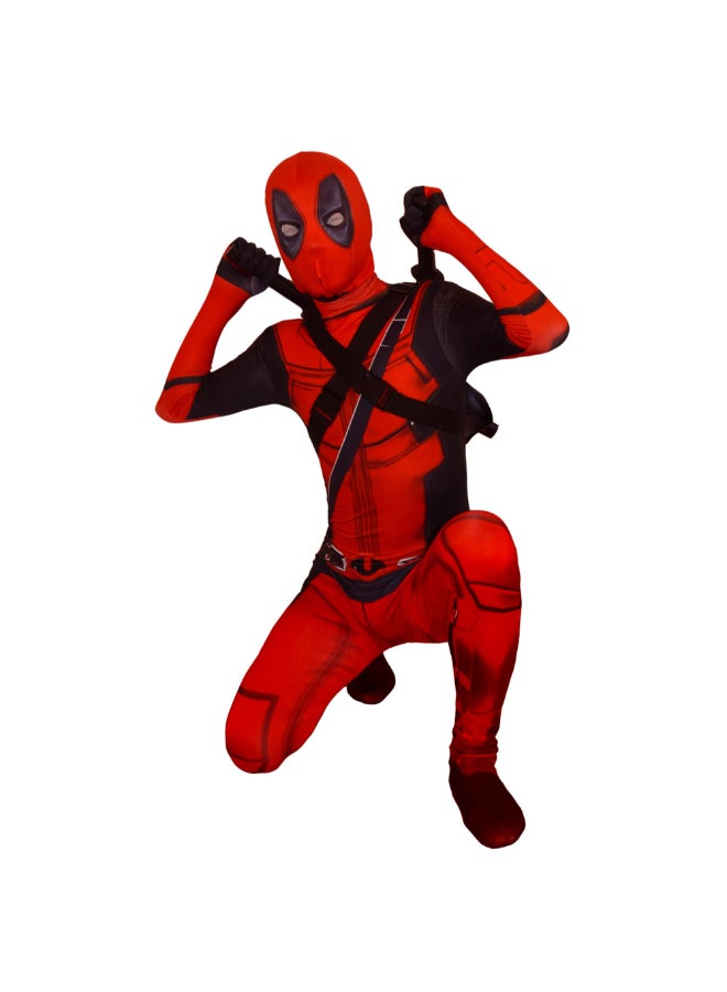 Deadpool Wade Wilson Merc Suit Cosplay Costume Full Bodysuit, Red and Black Superhero Outfit Inspired by Deadpool Movies for Fans and Costume Parties 9to11 years 140cm - Image 3